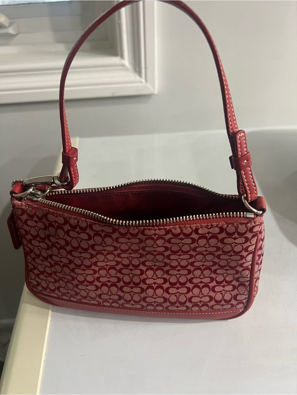 Coach Red Signature Jacquard Mini Shoulder Bag